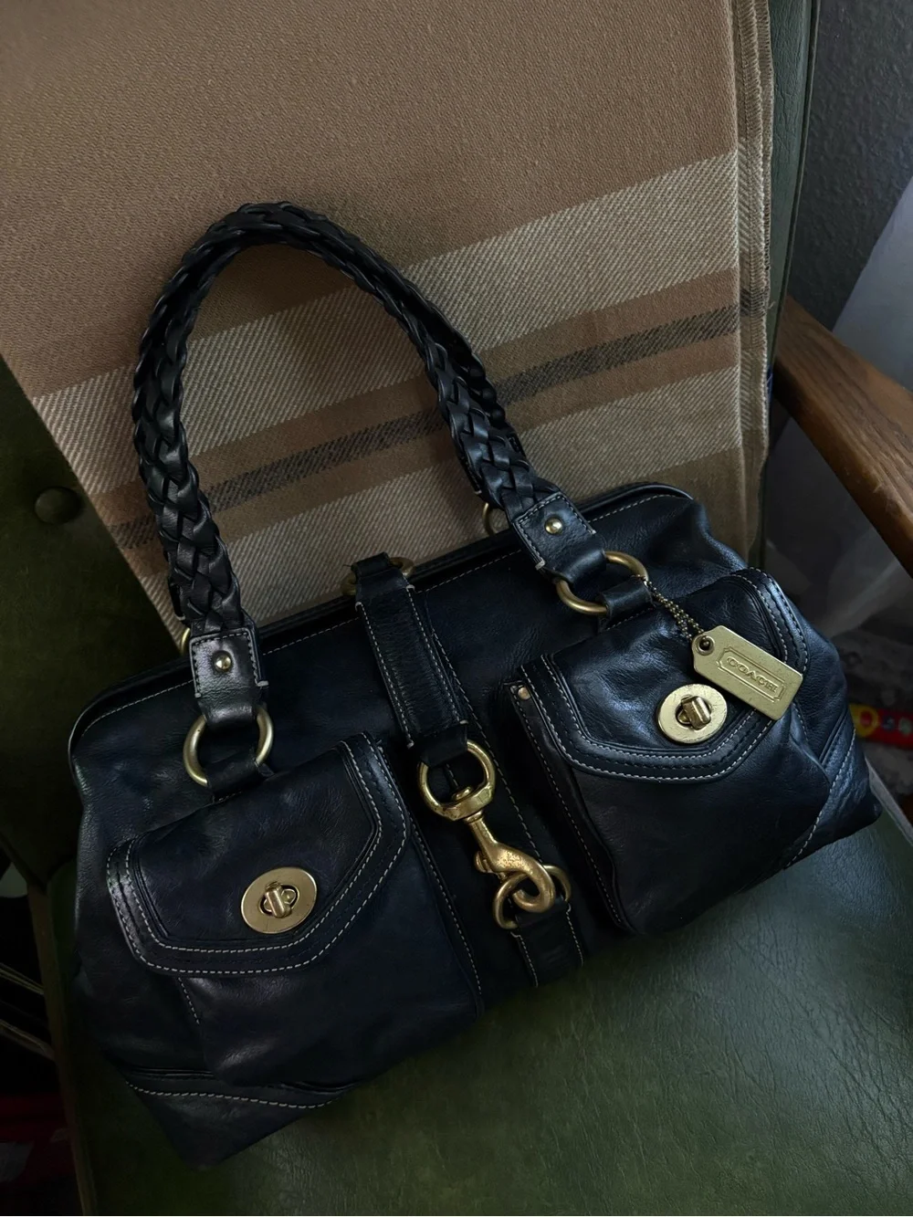 COACH Y2K BLACK VACHETTA LEATHER LG DAPHNE DOCTOR SATCHEL TOTE BAG 3569 black